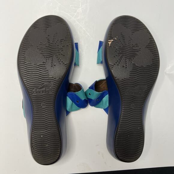 Dansko Sandals Womens 39 Dee Casual Slip On Two Strap Slip On Wedge Slide Blue - Picture 11 of 12